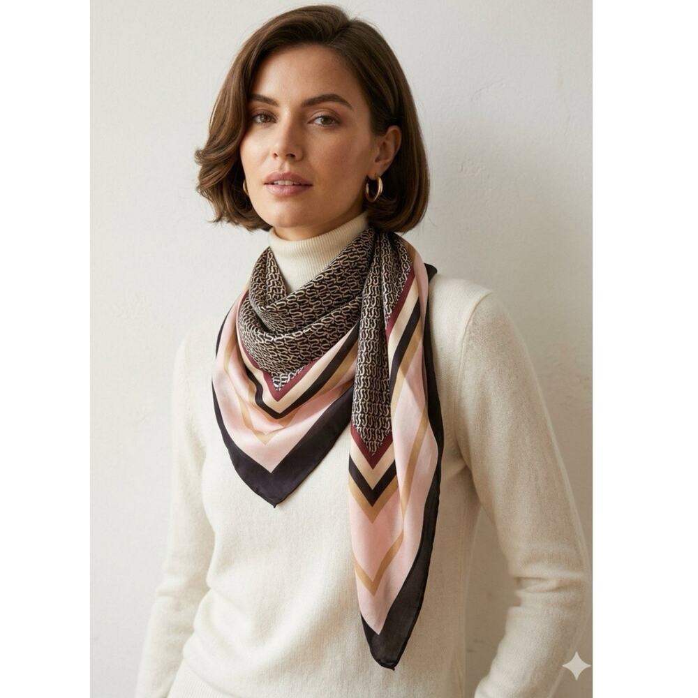 Rectangle Oversize Silk Scarf Geometric Brown pink classic French chic 70 X 35